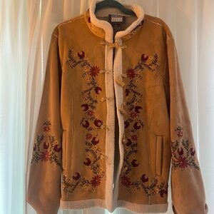 Womens Bill Blass Sport Embroidered Floral Sherpa Style Coat Size M